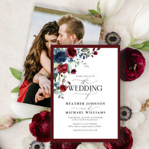 Invitación Elegante acuarela floral azul de la Marina de Borg
