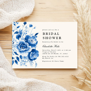 Invitación Elegante acuarela Floral Azul ducha de novia