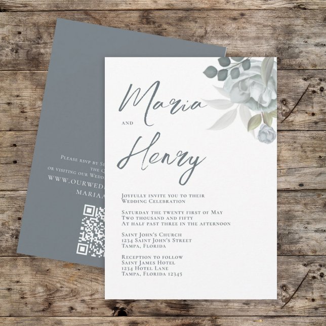 Invitación Elegante acuarela Floral Azul Dusty Greenery Invi (Subido por el creador)