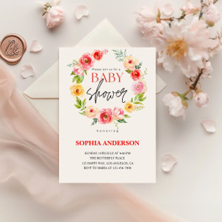 Invitación Elegante acuarela Floral Baby Shower
