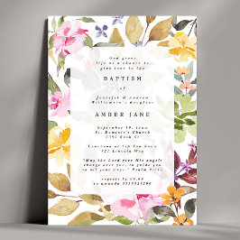 Invitación Elegante acuarela Floral Baptismo Botánico
