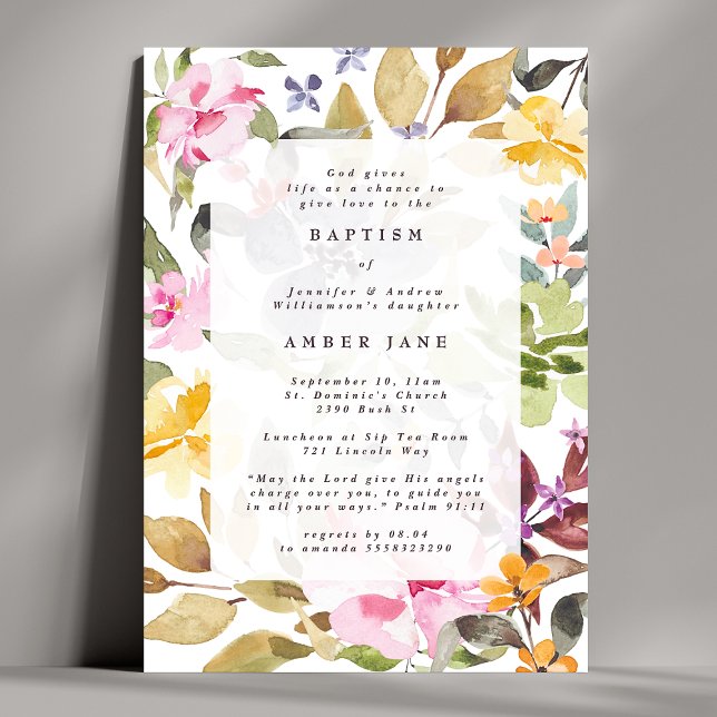 Invitación Elegante acuarela Floral Baptismo Botánico (Subido por el creador)