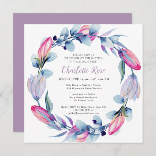 Invitación Elegante acuarela Floral Baptismo de flor