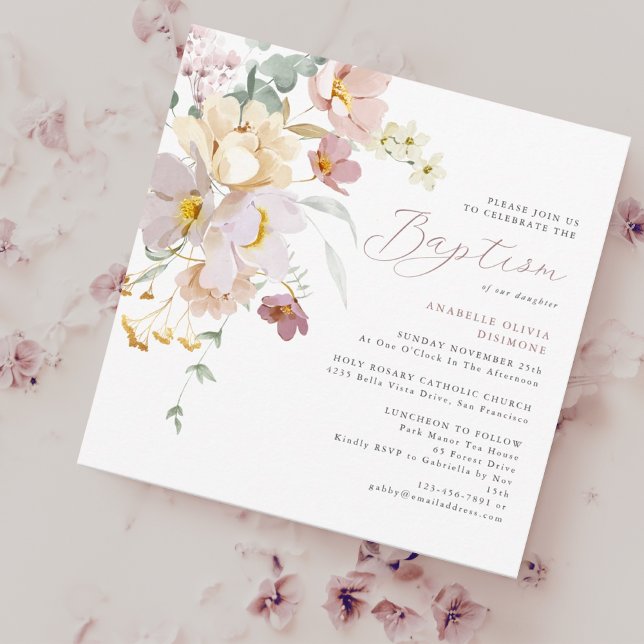 Invitación Elegante acuarela Floral Bautismo rosa (Subido por el creador)