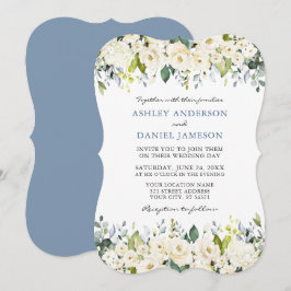 Invitación Elegante acuarela Floral blanca Boda azul turbio