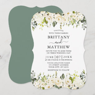 Invitación Elegante acuarela Floral blanca Boda verde