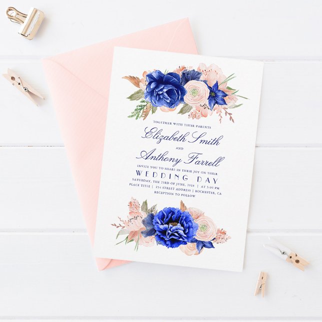 Invitación Elegante acuarela Floral Boda azul de la marina de (Subido por el creador)