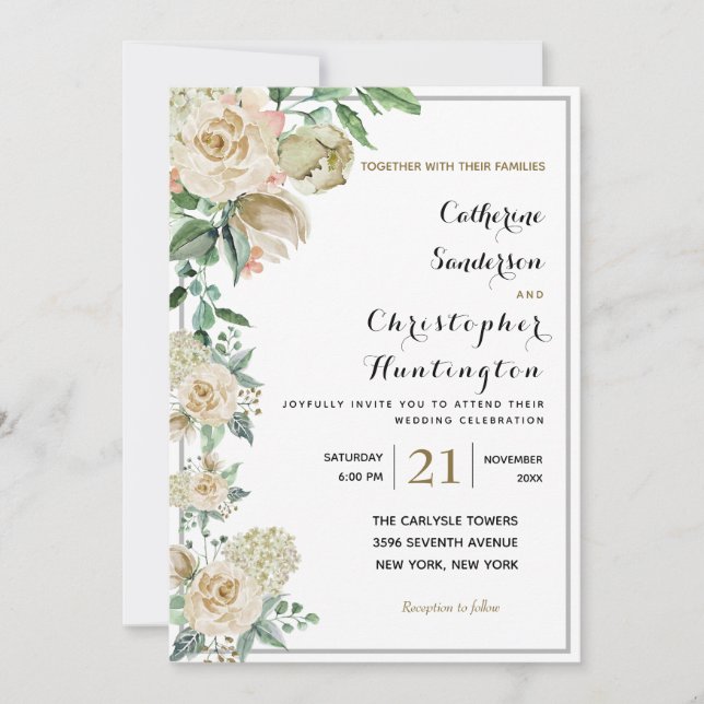 Invitación Elegante acuarela Floral Boda botánico (Anverso)