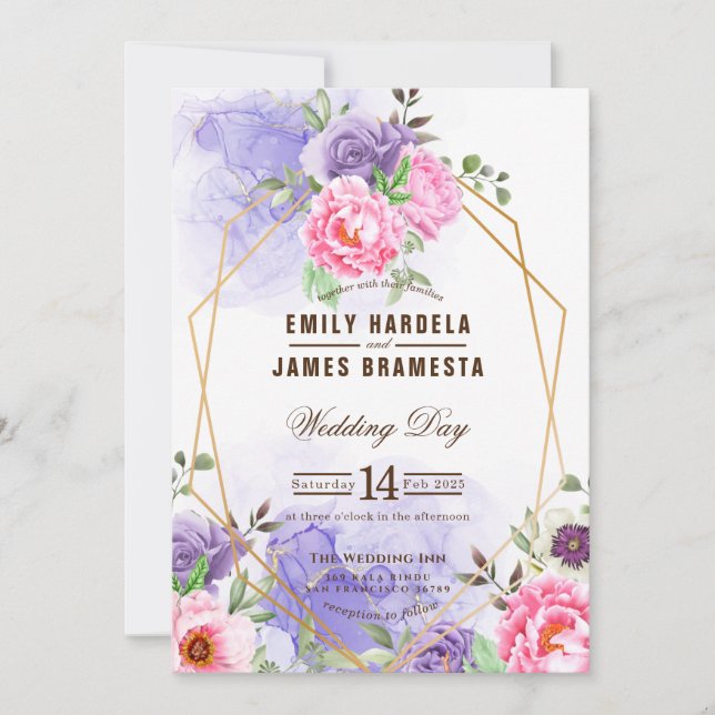 Invitación Elegante acuarela floral Boda enmarcado (Anverso)