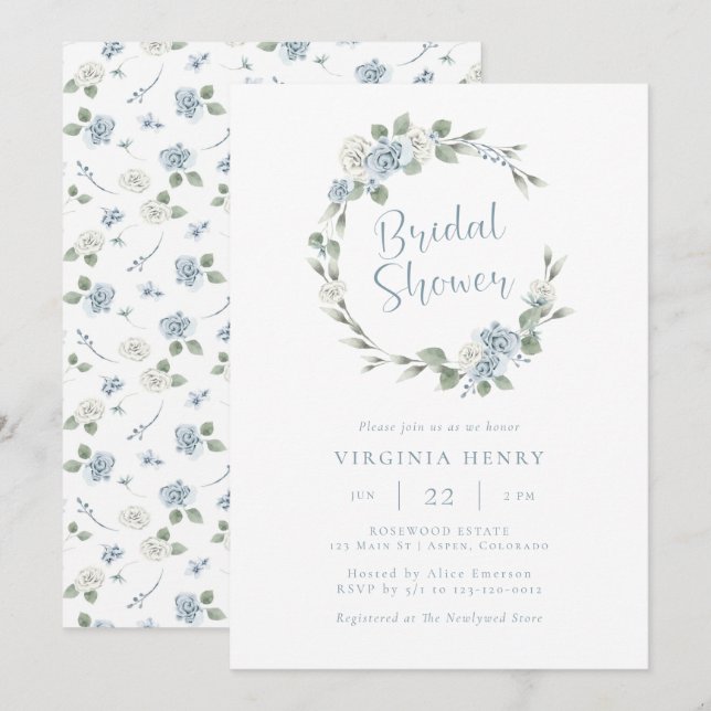 Invitación Elegante acuarela Floral Bridal Shower (Anverso / Reverso)