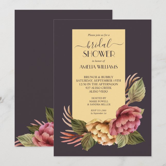 Invitación Elegante acuarela Floral Bridal Shower (Anverso / Reverso)