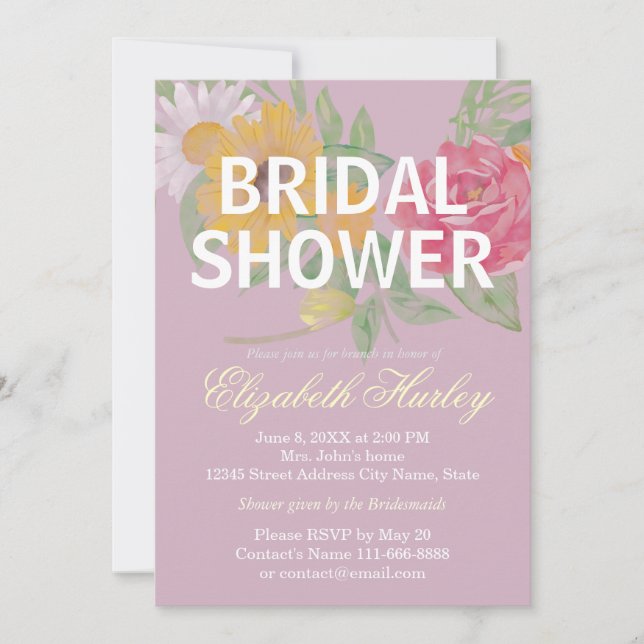Invitación Elegante acuarela Floral Bridal Shower Boda (Anverso)