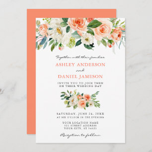 Invitación Elegante acuarela Floral Coral Boda