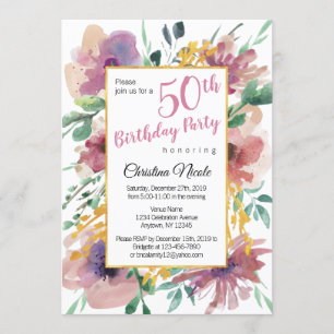 Invitación Elegante acuarela Floral cumpleaños