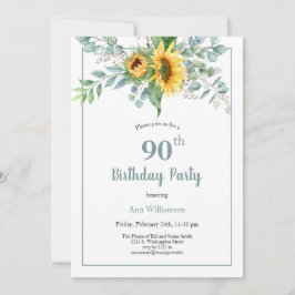 Invitación Elegante acuarela Floral de girasol 90 cumpleaños