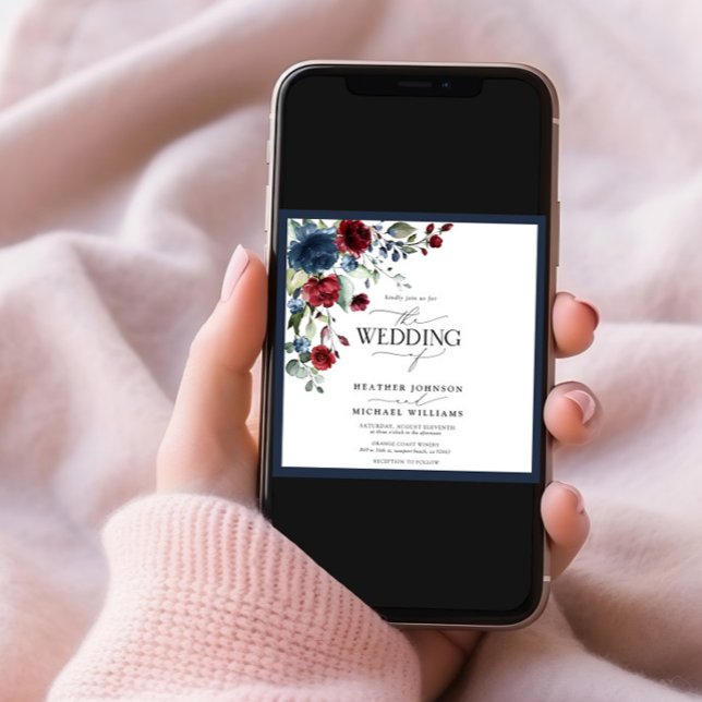 Invitación Elegante acuarela floral de la Marina Azul de Borg (Subido por el creador)