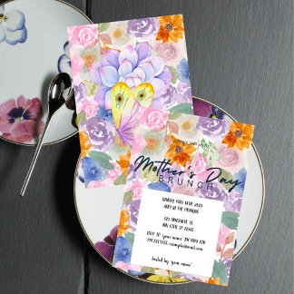 Invitación Elegante acuarela floral Día de la Madre Brunch In