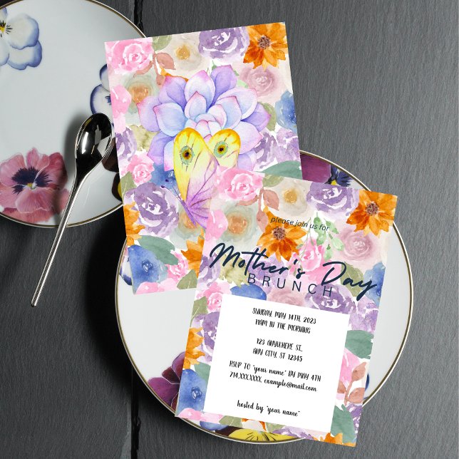 Invitación Elegante acuarela floral Día de la Madre Brunch In (Subido por el creador)