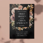 Invitación Elegante acuarela floral dulce negro 16 dieciséis<br><div class="desc">Elegante acuarela otoño floral Sweet 16 invitación en tonos negros,  beige y crema marrón. Por favor,  contáctame si necesitas artículos adicionales.</div>
