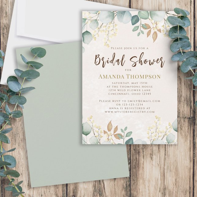 Invitación Elegante acuarela Floral Eucalyptus Verde Foliage (Subido por el creador)