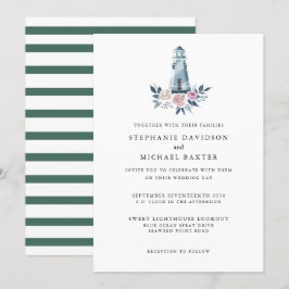 Invitación Elegante acuarela Floral Faro Nautical
