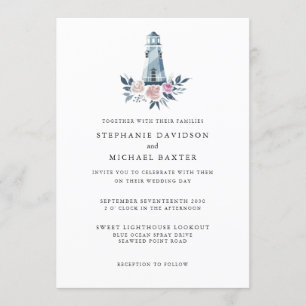 Invitación Elegante acuarela Floral Faro Nautical