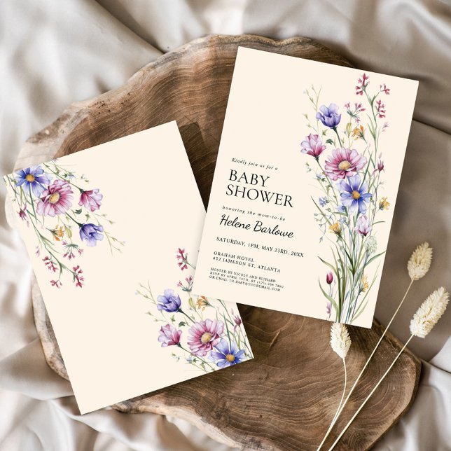 Invitación Elegante acuarela Floral Flor silvestre Baby Showe (Elegant Watercolor Floral Wildflower Baby Shower Invitation)