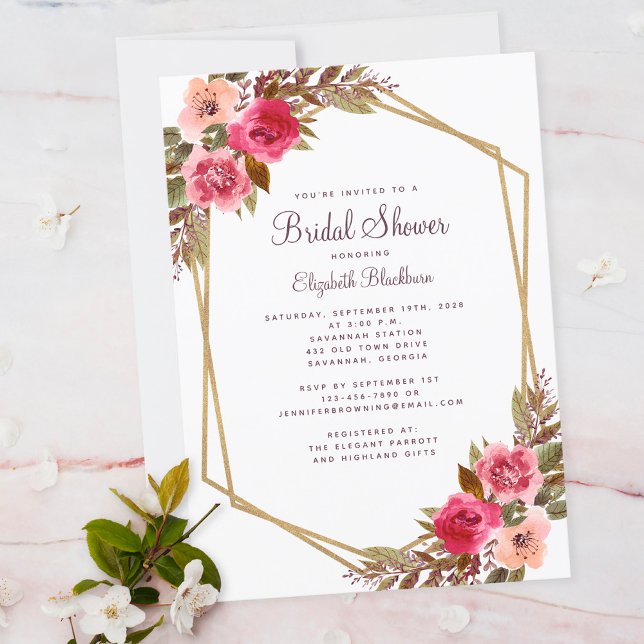 Invitación Elegante acuarela floral Foliage Bridal Shower (Elegant Floral Watercolor Foilage Bridal Shower Invitation)