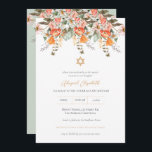 Invitación Elegante acuarela Floral Garden Bat Mitzvah<br><div class="desc">Esta elegante invitación a Bat Mitzvah tiene una hermosa acuarela de coral y un naranja jardín floral. Es delicado y moderno,  con su guión florido y su estrella de oro de David. Es perfecto para caber en cualquier jardín o en el Bat Mitzvah,  de temática botánica.</div>