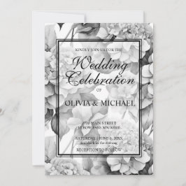 Invitación Elegante acuarela floral gris y blanco
