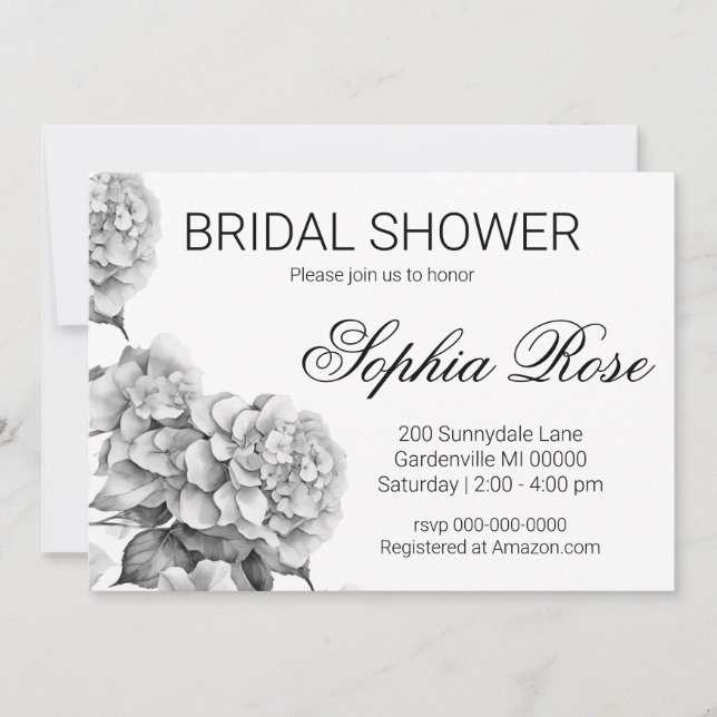 Invitación Elegante acuarela floral gris y blanco (Anverso)