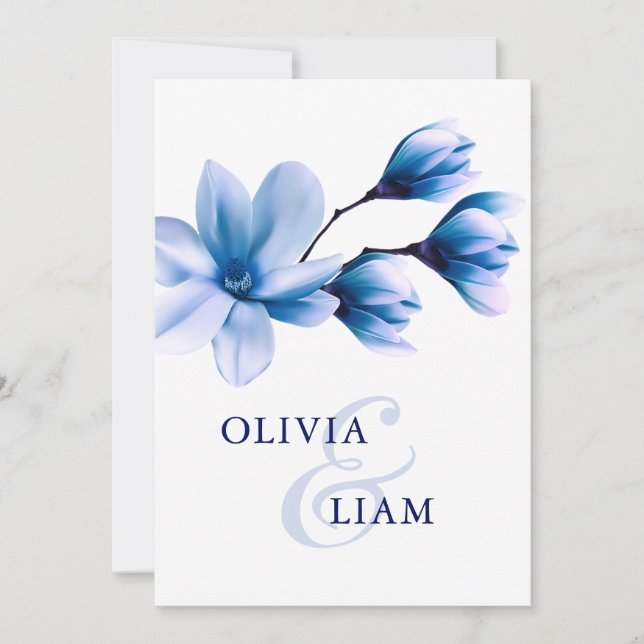 Invitación Elegante acuarela Floral Marina Azul Boda Blanco (Anverso)
