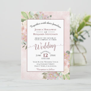 Invitación Elegante acuarela Floral Mauve Boho rosa Boda