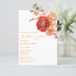 Invitación elegante acuarela floral naranja ducha de novia