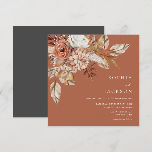 Invitación Elegante acuarela Floral otoño Boda de invierno (Anverso / Reverso)