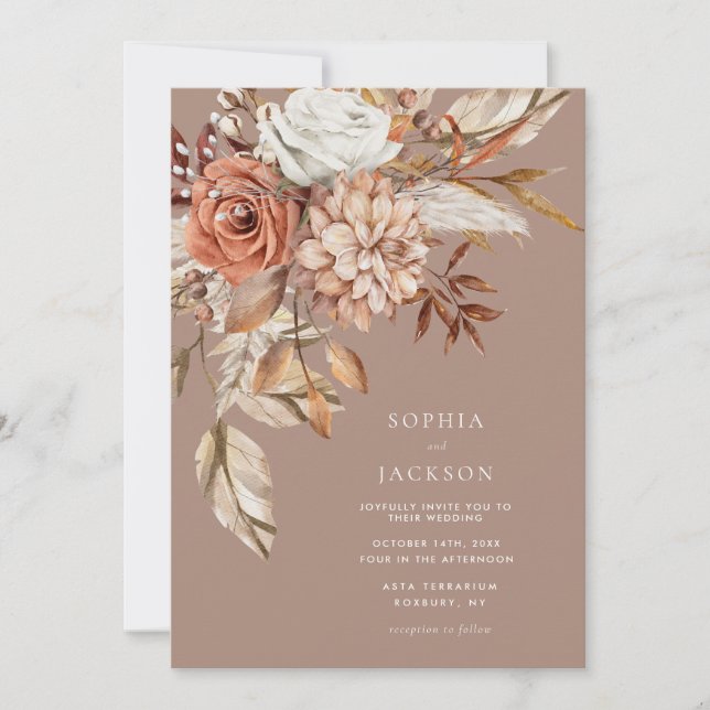 Invitación Elegante acuarela Floral otoño Boda de invierno en (Anverso)