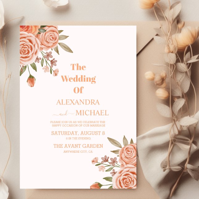 Invitación Elegante acuarela Floral Peach Fuzz Boda (Subido por el creador)