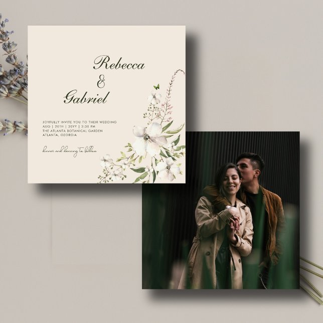 Invitación Elegante acuarela Floral Photo Square Boda (Subido por el creador)