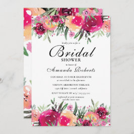 Invitación Elegante acuarela Floral Pink Bridal Shower