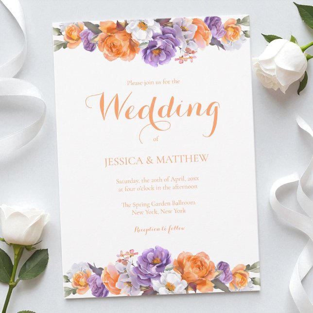 Invitación Elegante acuarela Floral Purple Flowers Boda (Elegant Watercolor Floral Purple Flowers Wedding Invitation)
