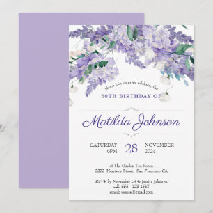 Invitación Elegante acuarela Floral Púrpura 60 cumpleaños