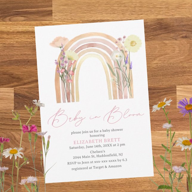 Invitación Elegante acuarela Floral Rainbow Baby Shower (Subido por el creador)
