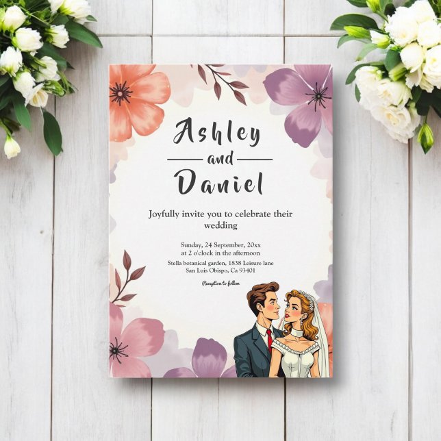 Invitación Elegante acuarela Floral Romántica Pareja Boda (Subido por el creador)