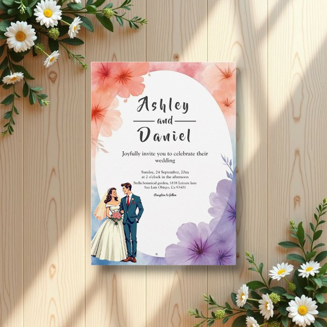 Invitación Elegante acuarela Floral Romántica Pareja Boda (Subido por el creador)