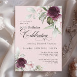 Invitación Elegante acuarela Floral Rosa 60 cumpleaños<br><div class="desc">Celebra un cumpleaños especial con esta hermosa invitación de cumpleaños número 60. Presenta elegantes bordes florales en rosas borgoñas y rosas rosas a cada lado del texto elegantemente colocado. Los colores son rosa pálido, rojo burdeos profundo y ciruela mezclada con vegetación etérea y flores de acento blanco diminutas en un...</div>