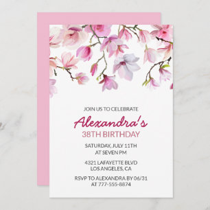 Invitación Elegante acuarela floral rosa de 38 años