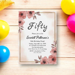 Invitación Elegante acuarela Floral Rosa Dusty 50 cumpleaños
