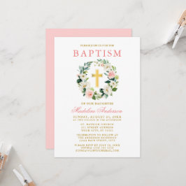 Invitación Elegante acuarela Floral rosa floral Baptismo de o
