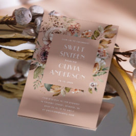 Invitación Elegante acuarela floral rosa pálido dulce 16