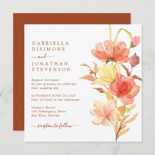 Invitación Elegante acuarela Floral Rust Terracotta Boda